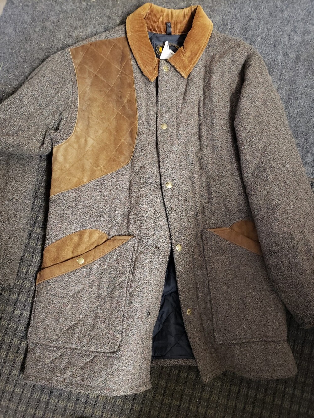 Woolrich Vintage Quilted Tweed Field Jacket Suede Accents